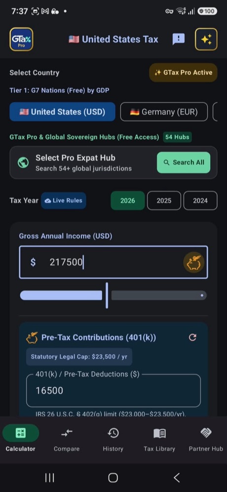 Gross salary and pre-tax contributions screen
