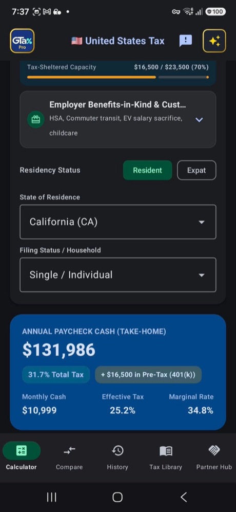 Residency status and take-home pay screen